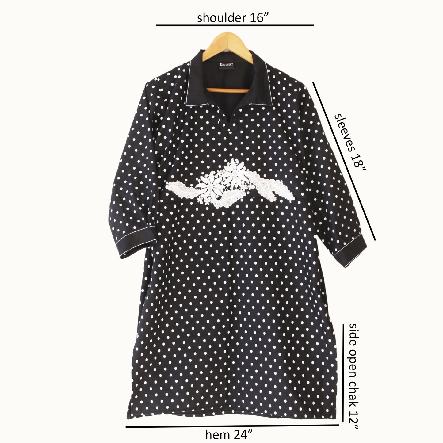 Stitched Polka Dot Black Kurti