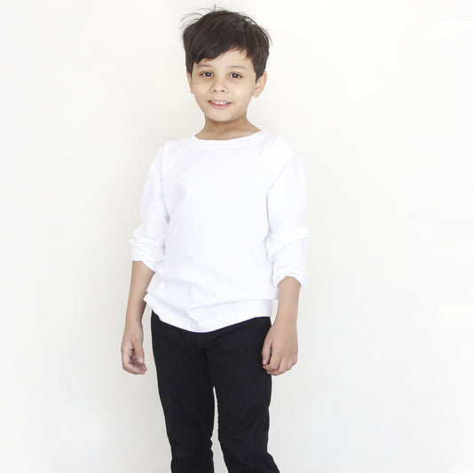 Cotton White Full Sleeves T-Shirt for Boys and Girls Kids