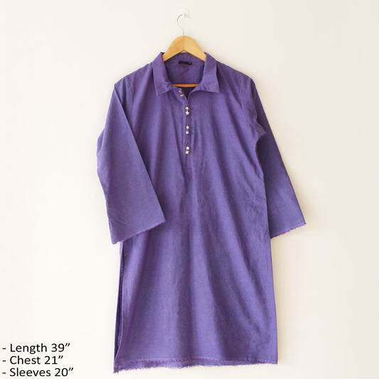 Collar Neck Bluish Purple Kurti