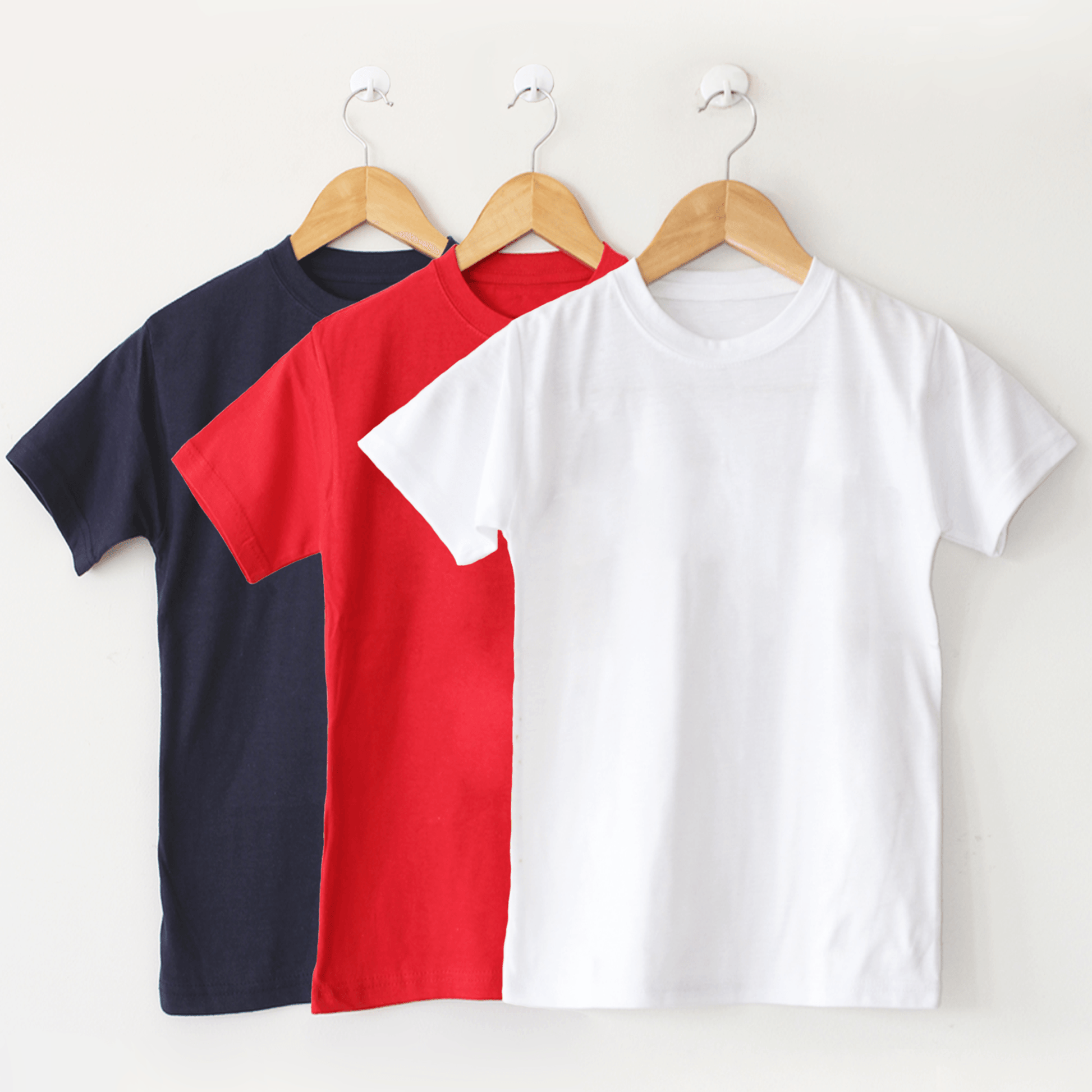 Pack Of 3 - Basic T Shirts, Navy Red White - The Shop.