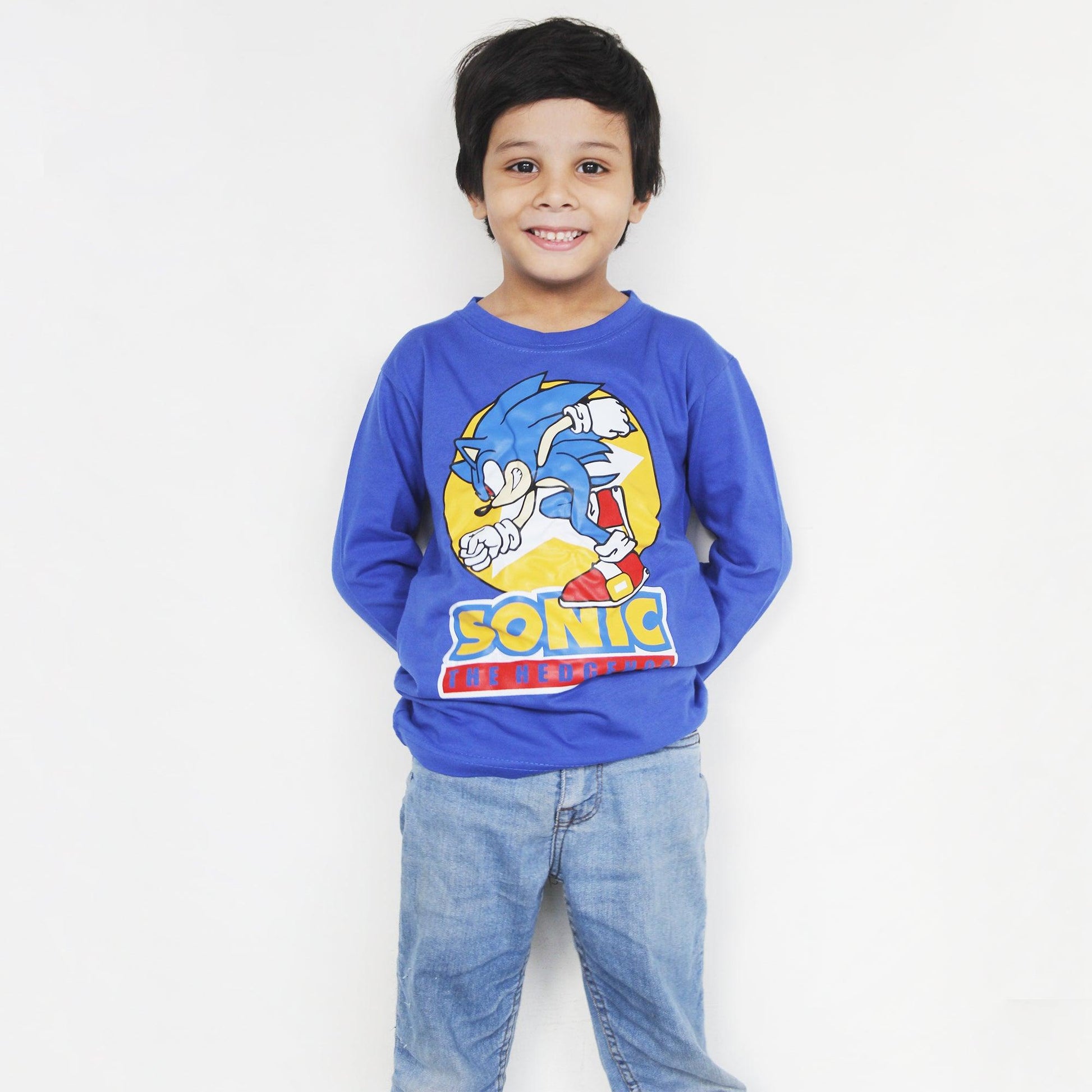 Full Sleeves Blue SONIC T Shirt For Boys & Girls Kids - The Shop.