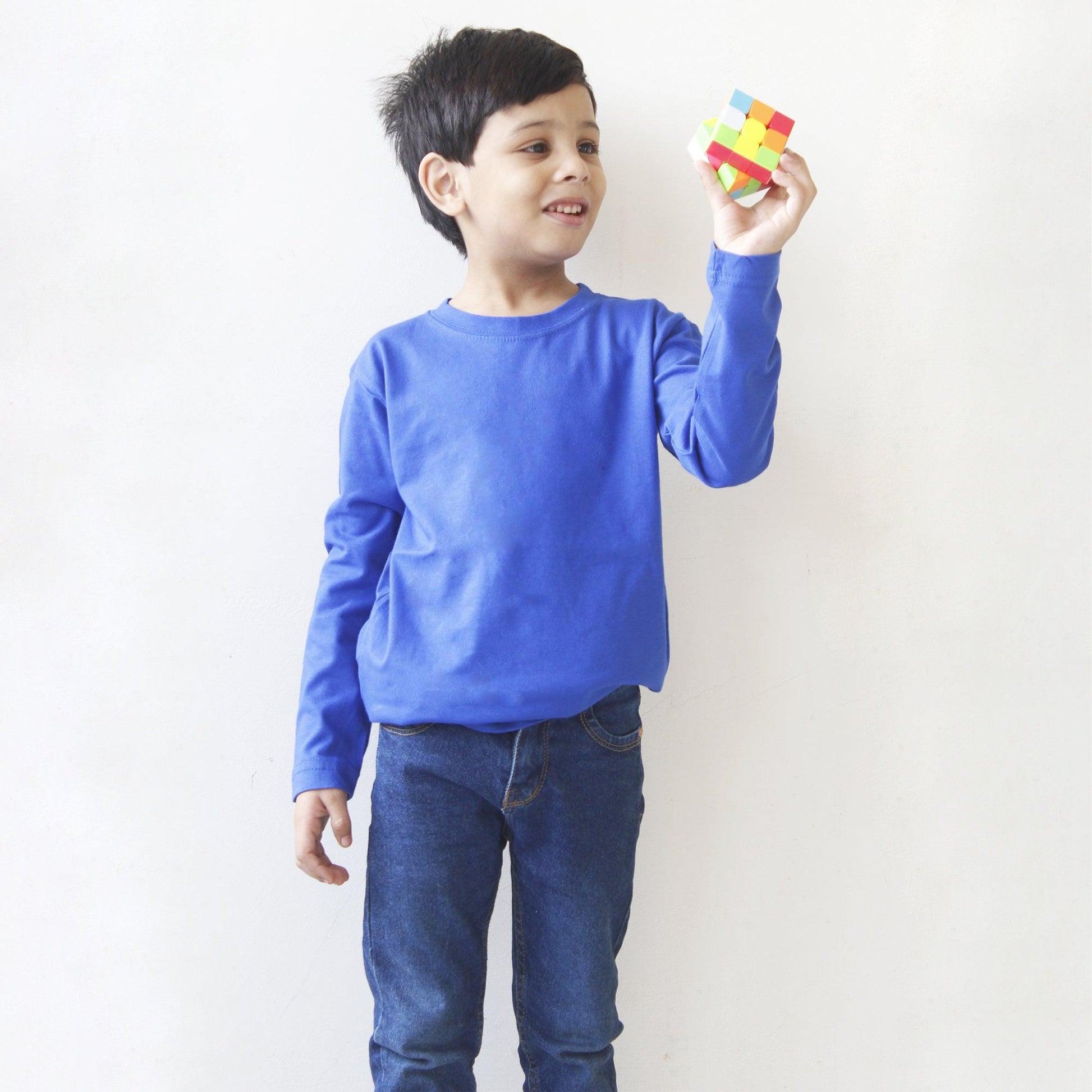 Royal Blue Full Sleeves T-Shirt For Boys & Girls Kids - The Shop.