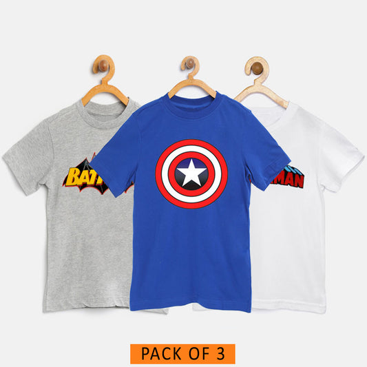 Pack Of 3 - Super Hero T-Shirts - Superman, Batman & Captain America