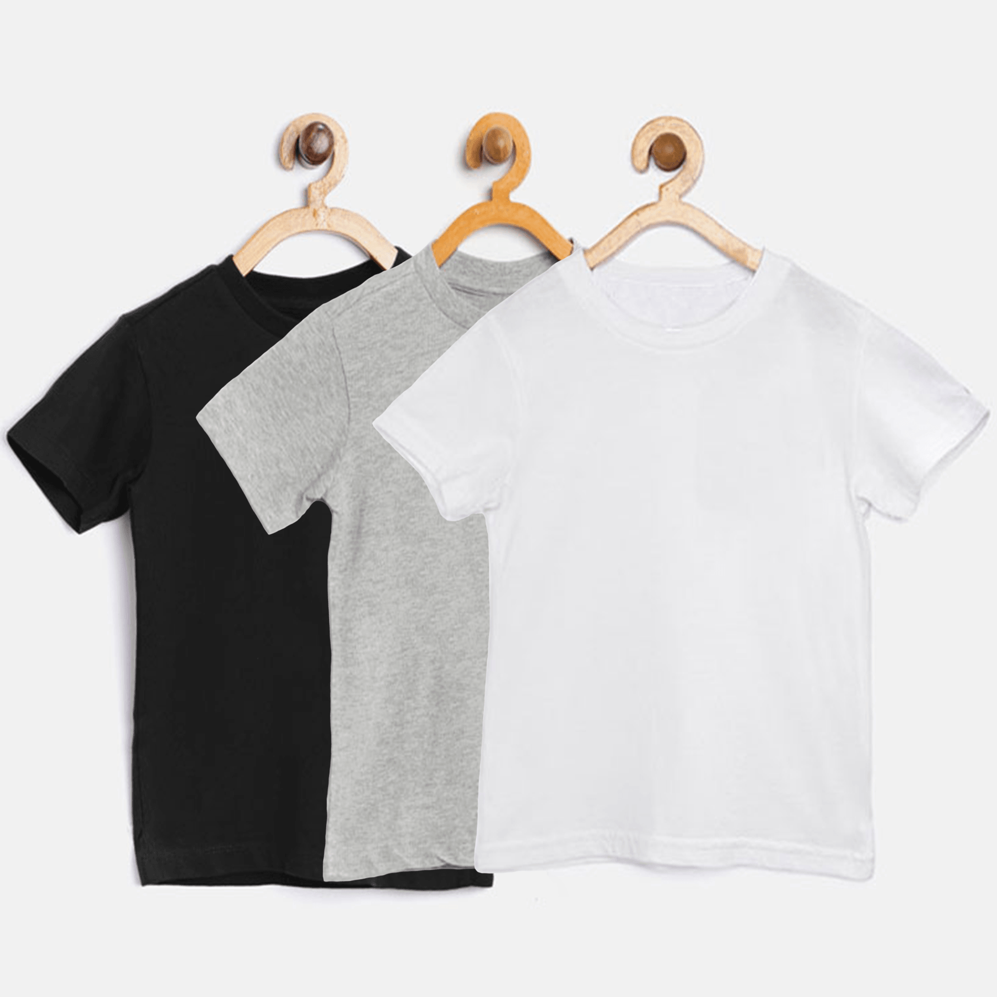 Pack Of 3 - Basic T Shirt For Boys & Girls Kids, White Black Grey - The Shop.