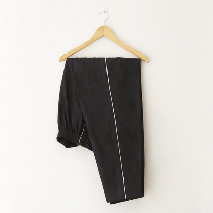 Contrast Piping Stitched Cotton Black Trouser - The Shop.