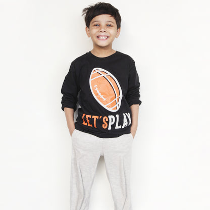 Black Full Sleeves Let's Play T Shirt For Boys & Girls Kids