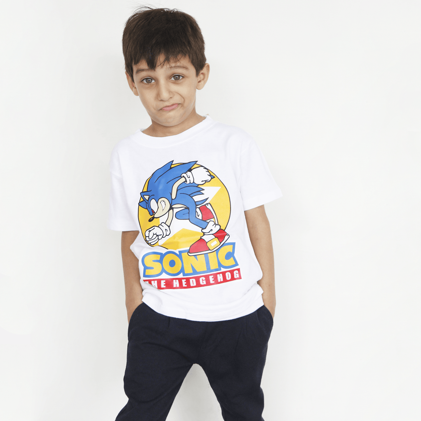 White T Shirt Sonic Design For Boys & Girls - The Shop.