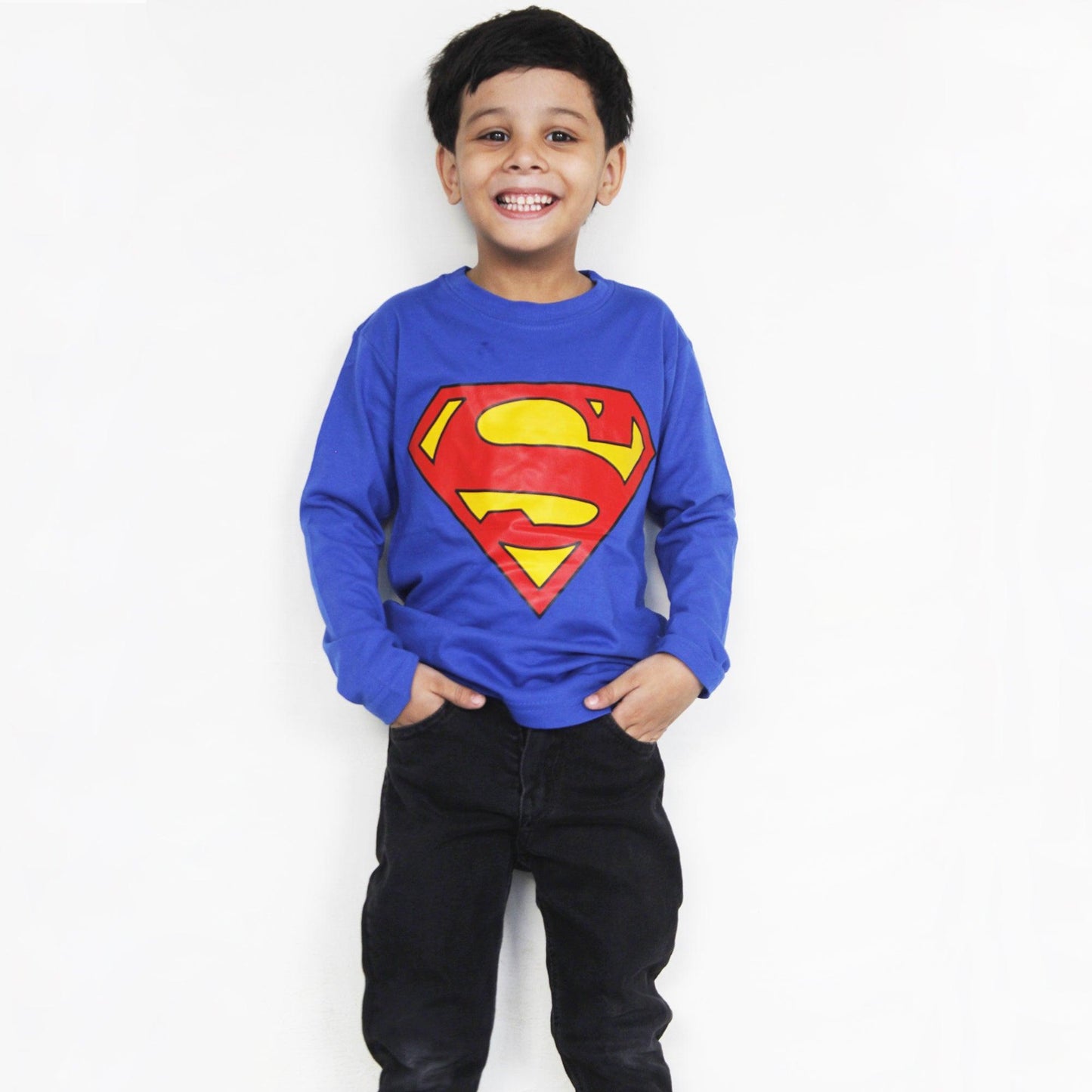 Full Sleeves Royal Blue Superman T Shirt For Boys & Girls Kids - The Shop.