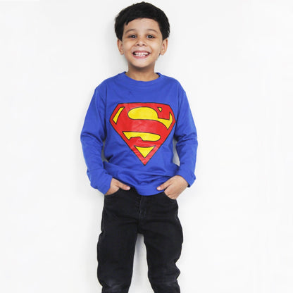 Full Sleeves Royal Blue Superman T Shirt For Boys & Girls Kids - The Shop.