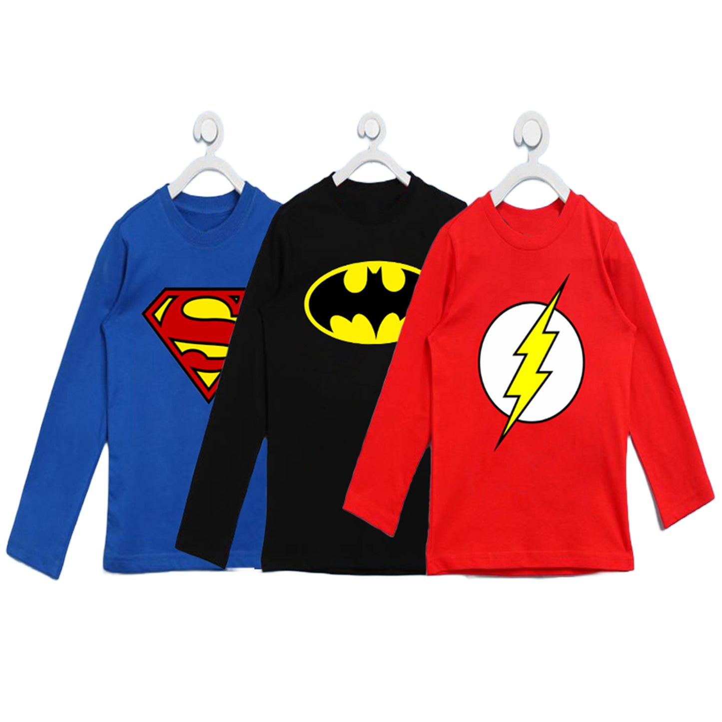 Pack Of 3 - Full Sleeves Super Hero T-Shirt, Superman, Batman, Flash
