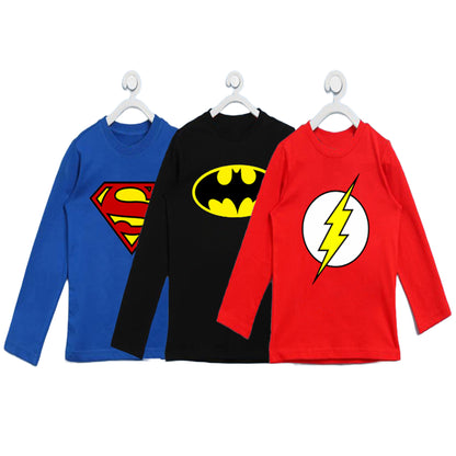 Pack Of 3 - Full Sleeves Super Hero T-Shirt, Superman, Batman, Flash