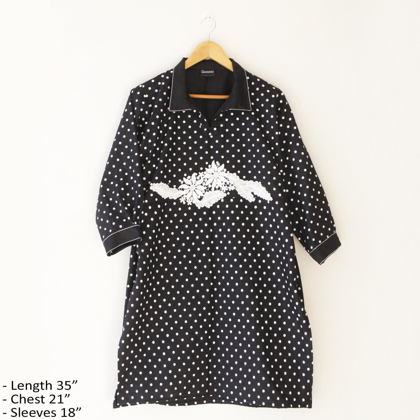 Stitched Polka Dot Black Kurti