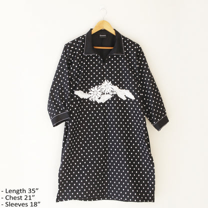 Stitched Polka Dot Black Kurti