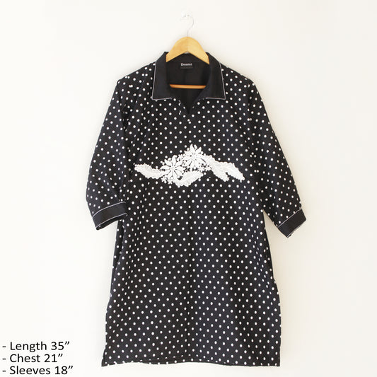 Stitched Polka Dot Black Kurti