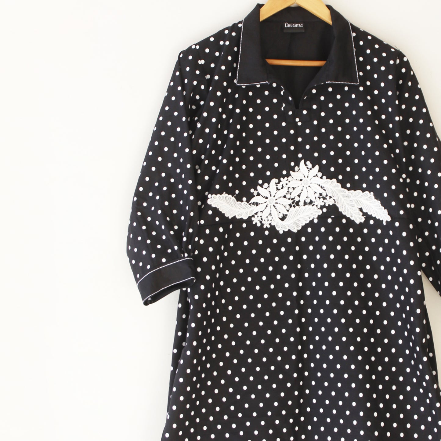 Stitched Polka Dot Black Kurti