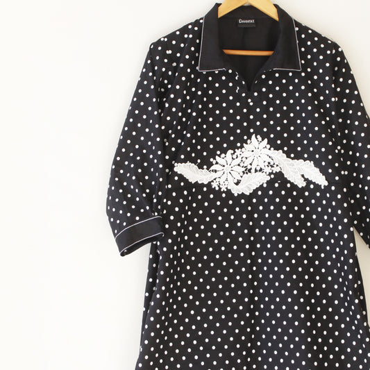 Stitched Polka Dot Black Kurti