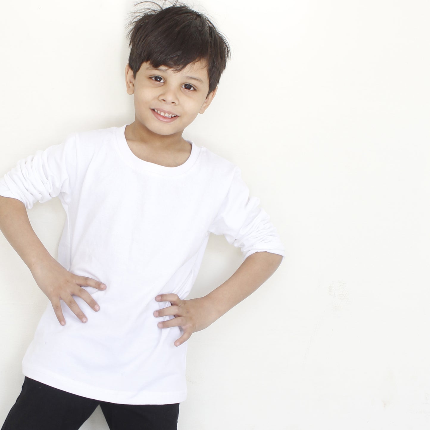 Cotton White Full Sleeves T-Shirt for Boys and Girls Kids