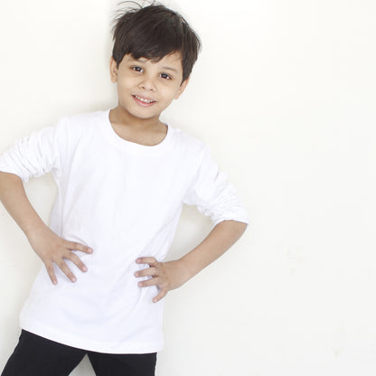 Cotton White Full Sleeves T-Shirt for Boys and Girls Kids