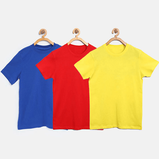 Pack Of 3 - Basic T Shirt For Boys & Girls Kids, Blue Red Yellow - The Shop.